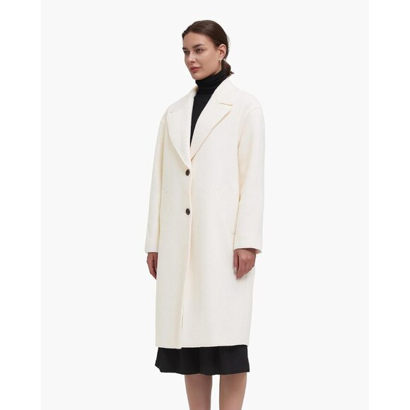 Women's White Winter Warm Long Fall Notch Lapel Single-breasted Trench Coat - Picture 2 of 6